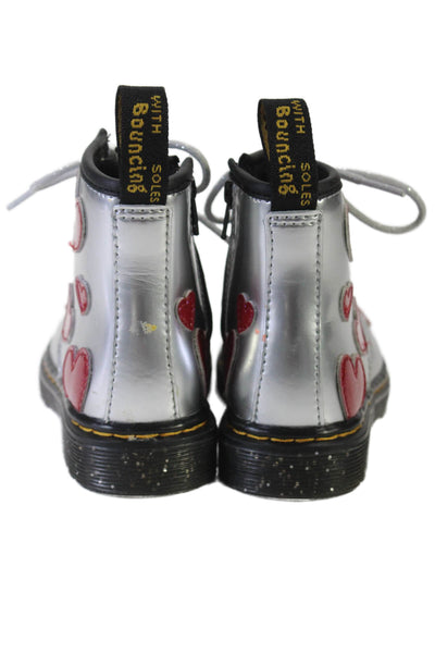 Dr. Martens Girls Lace Up Low Heeled Ankle Boots Leather Silver Size 7 US