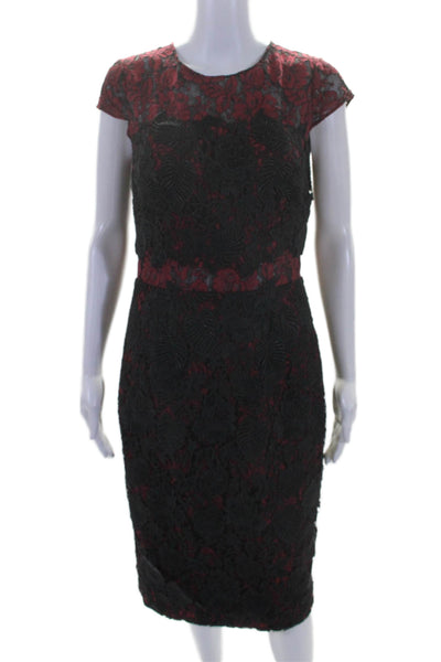 ML Monique Lhuillier Womens Royal Rose Sheath Dress Red Size 10 10487226