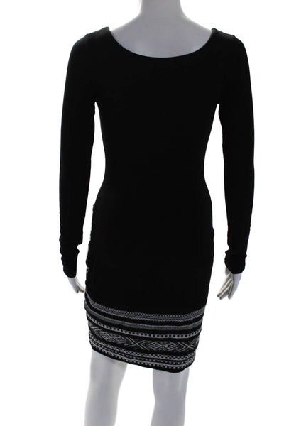 Bailey 44 Womens Round Neck Striped Hem Long Sleeve Sweater Dress Black Size XS