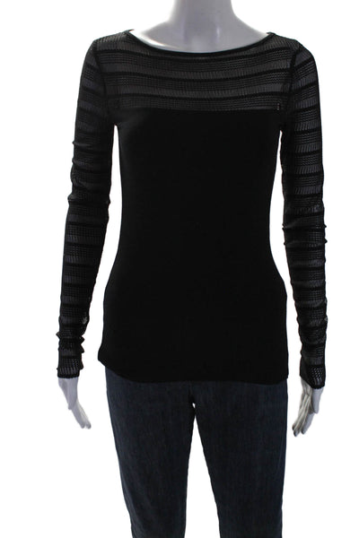 Bailey 44 Womens Round Neck Mesh Textured Long Sleeve Top Black Size XS