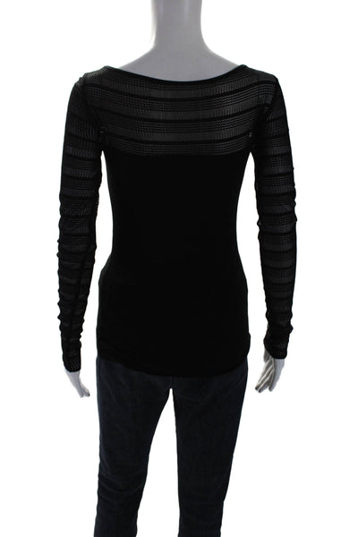 Bailey 44 Womens Round Neck Mesh Textured Long Sleeve Top Black Size XS