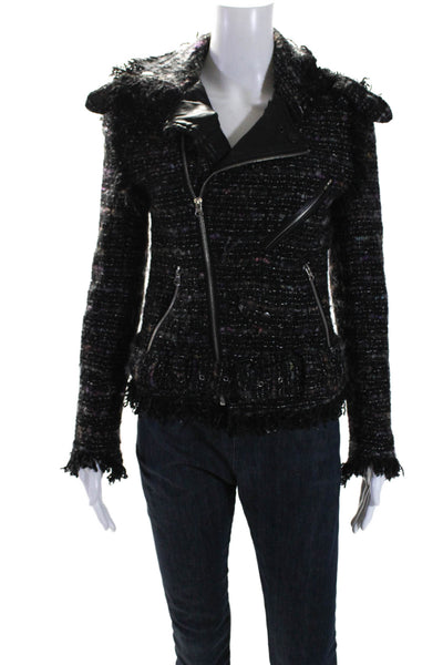 Artisan De Luxe Womens Wool Tweed Asymmetrical Zip Biker Jacket Black Size XS