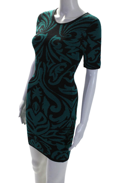 Torn by Ronny Kobo Women's Short Sleeves Fitted Mini Dress Green Size S