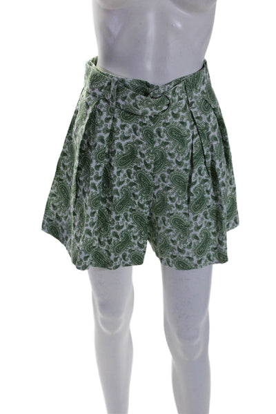 Faithfull The Brand Women's Belted Pleated Front Paisley Short Green Size 4