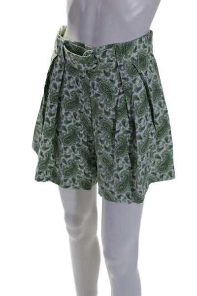 Faithfull The Brand Women's Belted Pleated Front Paisley Short Green Size 4