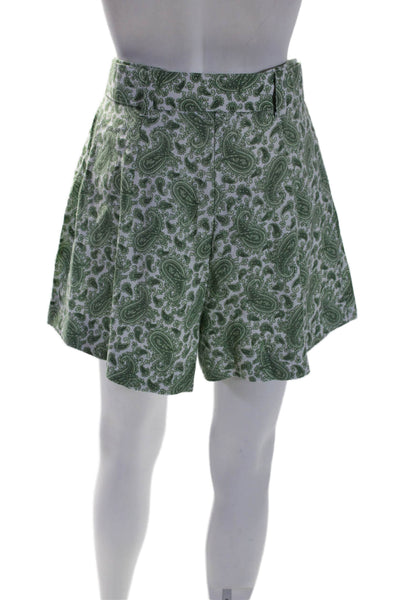 Faithfull The Brand Women's Belted Pleated Front Paisley Short Green Size 4