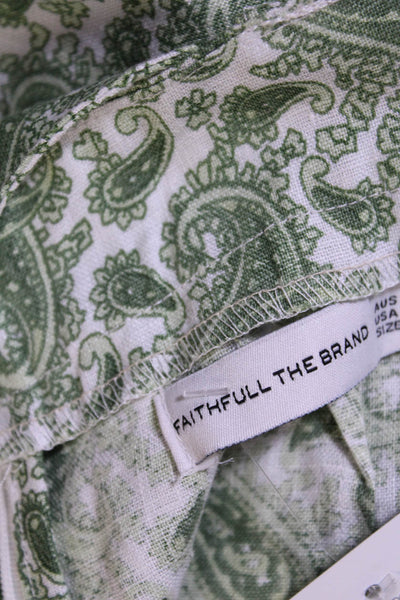 Faithfull The Brand Women's Belted Pleated Front Paisley Short Green Size 4