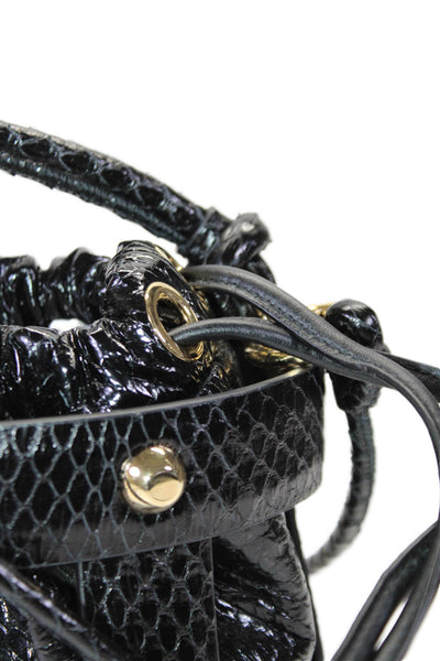 Salvatore Ferragamo Womens Leather Cage Drawstring Studded Bucket Handbag Black