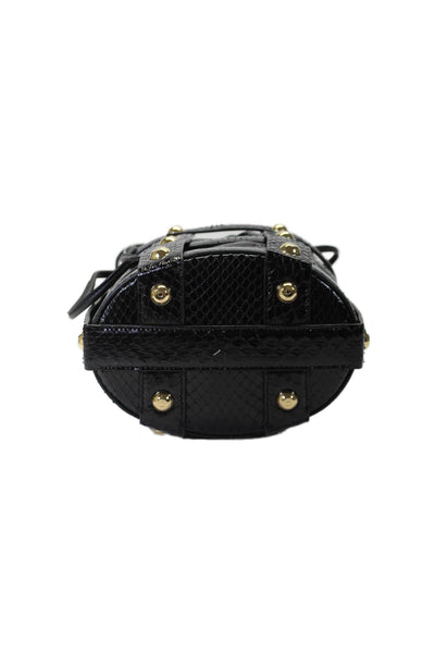 Salvatore Ferragamo Womens Leather Cage Drawstring Studded Bucket Handbag Black