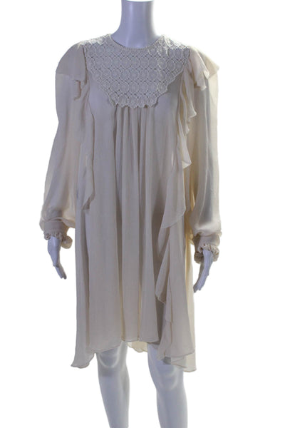 Philosophy di Lorenzo Serafini Womens Crochet Yoke Ruffle Dress White Size 10 11