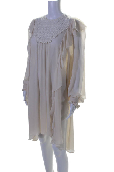 Philosophy di Lorenzo Serafini Womens Crochet Yoke Ruffle Dress White Size 10 11