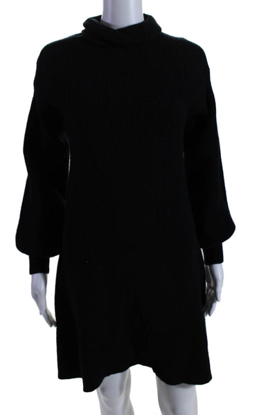 J Crew Womens Long Sleeves Turtleneck A Line Sweater Dress Black Wool Size Mediu