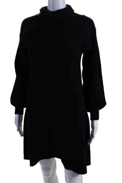 J Crew Womens Long Sleeves Turtleneck A Line Sweater Dress Black Wool Size Mediu