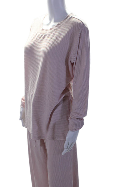 Nordstrom Womens 2 Piece Ribbed Long Top Sleeve Loungewear Pants Set Pink Size M