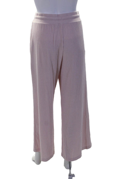 Nordstrom Womens 2 Piece Ribbed Long Top Sleeve Loungewear Pants Set Pink Size M