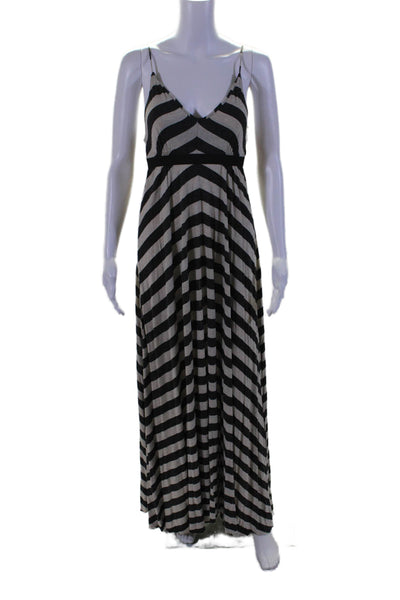 Wyatt Womens Striped V Neck Spaghetti Strap Sundress Beige Gray Size S