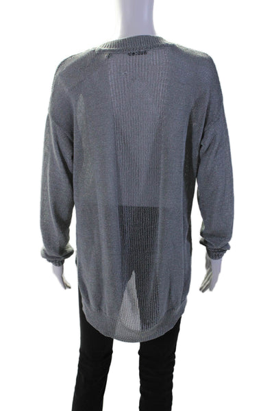 ATM Womens V Neck Relaxed Fit Open Knit Top Gray Size M