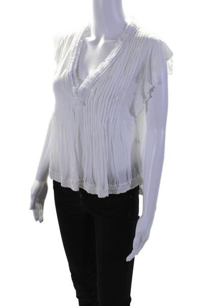 Poupette St. Barth Womens White Pleated Fringe V-Neck Sleeveless Blouse Size XS