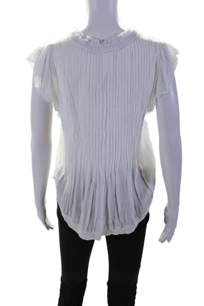 Poupette St. Barth Womens White Pleated Fringe V-Neck Sleeveless Blouse Size XS