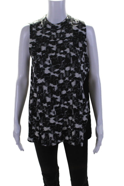 Proenza Schouler Womens Silk Black Printed Crew Neck Sleeveless Blouse Top Size2