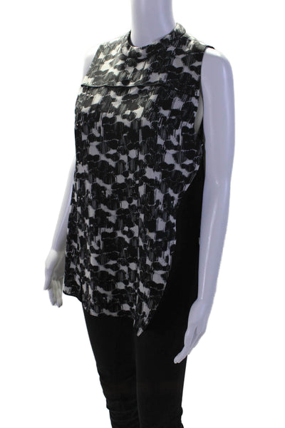 Proenza Schouler Womens Silk Black Printed Crew Neck Sleeveless Blouse Top Size2