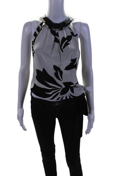 Robert Rodriguez Womens Silk White Black Floral Print Pleated Blouse Top Size 0