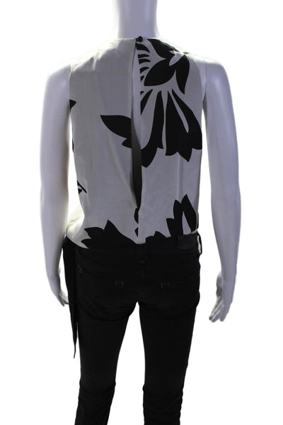 Robert Rodriguez Womens Silk White Black Floral Print Pleated Blouse Top Size 0