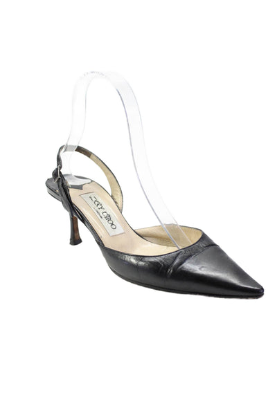 Jimmy Choo Womens Leather Pointed Toe Slingback Heels Black Size 36.5 6.5