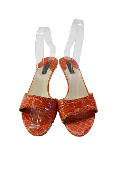 Giorgios of Palm Beach Womens Crocodile Open Toe Slide On Mules Orange Size 6.5M