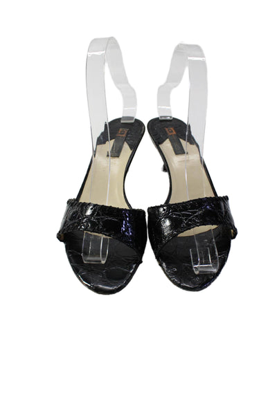 Giorgios of Palm Beach Womens Crocodile Open Toe Slide On Mules Black Size 6.5M