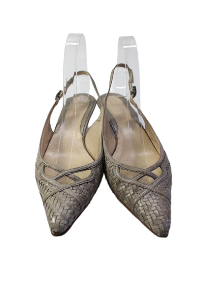 Cole Haan Womens Leather Basket Weave Slingback Kitten Heels Taupe Size 7B