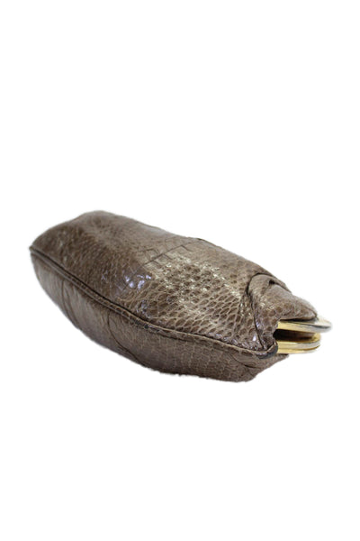 Lisette Leather Snakeskin Embossed Push Lock Clutch Shoulder Handbag Brown