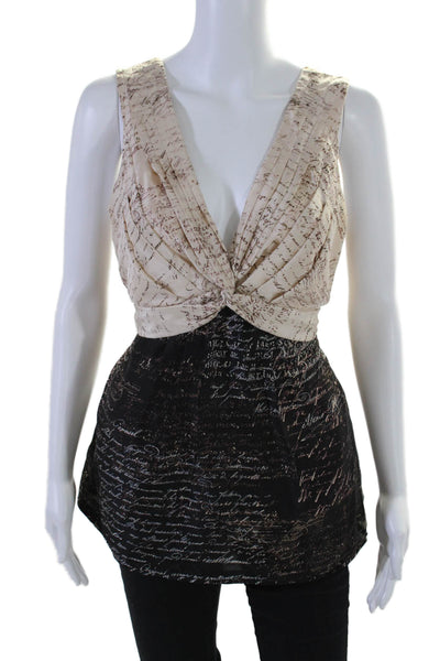 BCBGMAXAZRIA Womens Silk Old English Print Twisted Camisole Beige Black Size M