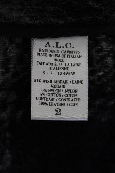 A.L.C. Womens Wool Plaid Print Long Sleeve Full Zip Jacket Black White Size 2