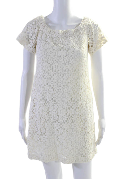 A.L.C. Womens Cotton Lace Short Sleeve Off The Shoulder Shift Dress White Size 0