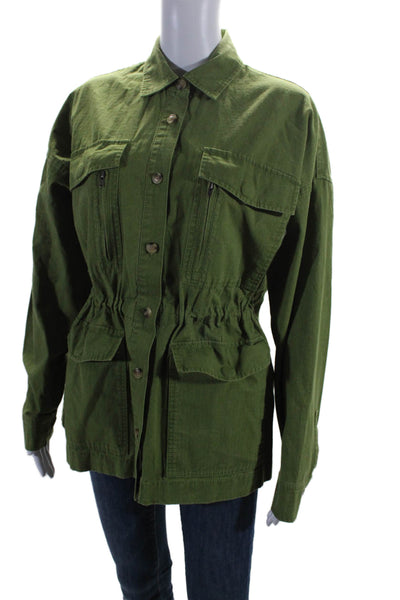 ATM Womens Cotton Ruched Zipped Collared Long Sleeve Jacket Green Size XS