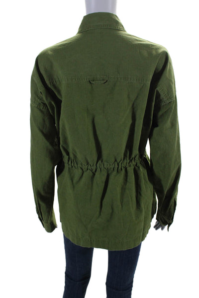 ATM Womens Cotton Ruched Zipped Collared Long Sleeve Jacket Green Size XS