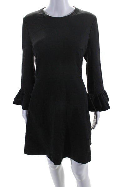 Kate Spade Women's Round Neck Long Sleeves A-Line Mini Dress Black Size XL