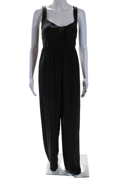 Vera Wang Women's V-Neck Sleeveless Smocked Wide Leg Jumpsuit Black Size 2