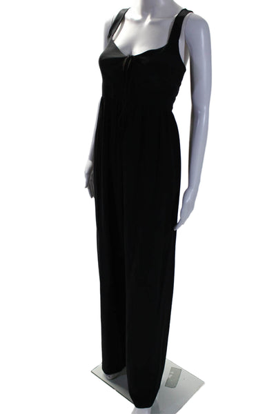 Vera Wang Women's V-Neck Sleeveless Smocked Wide Leg Jumpsuit Black Size 2