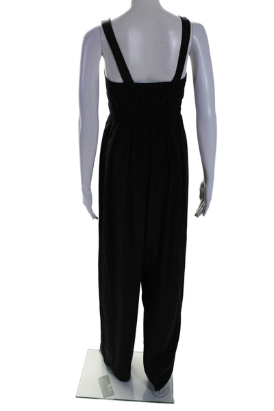 Vera Wang Women's V-Neck Sleeveless Smocked Wide Leg Jumpsuit Black Size 2