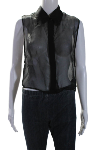 Kimberly Taylor Women's Collared Sleeveless Button Down Sheer Shirt Black Size M