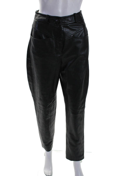 Soeasy Womens Tapered Leg Front Button Pants Faux Leather Black Size Small