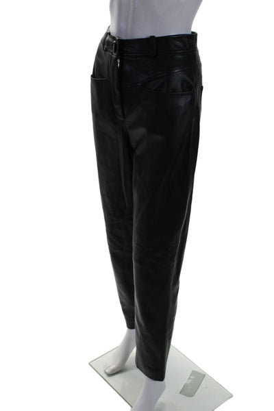 Soeasy Womens Tapered Leg Front Button Pants Faux Leather Black Size Small