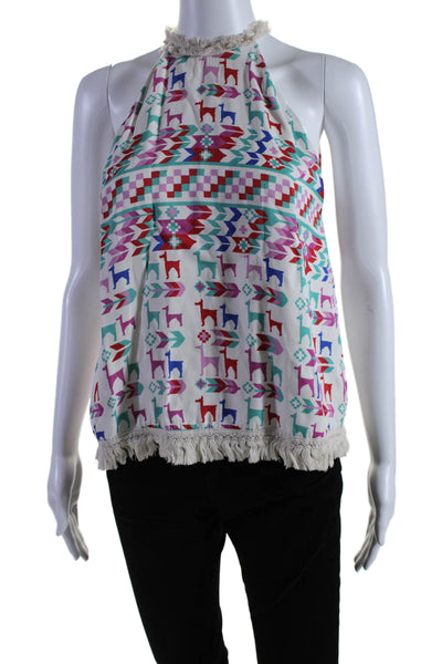 GALVAN Womens Llama Printed Lima Top White Size 6 12895263