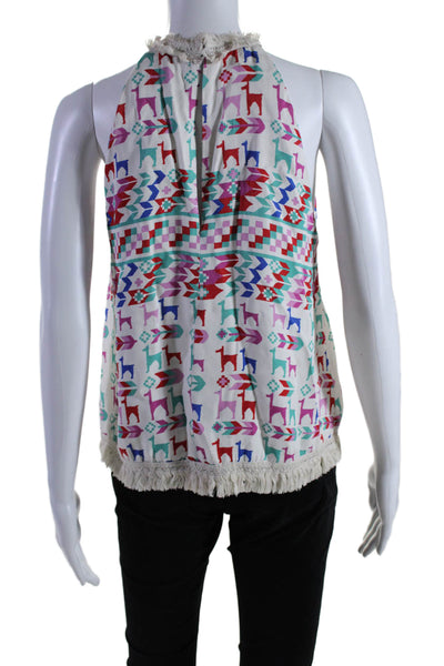 GALVAN Womens Llama Printed Lima Top White Size 6 12895263