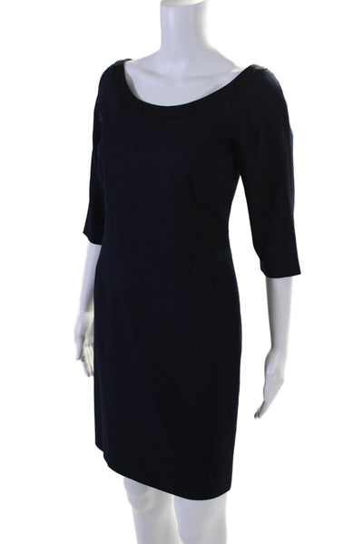 Abaete Womens Half Sleeve Scoop Neck Knee Length Sheath Dress Navy Blue Size 0