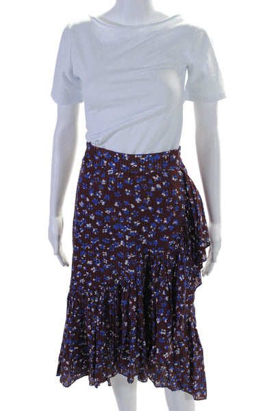 Ulla Johnson Womens Cotton Floral Print Ruffled Hem Tulip Skirt Brown Size 0