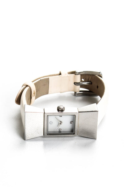 Kate Spade New York Womens Patent Leather Carlyle Silver Tone Stamp Watch White