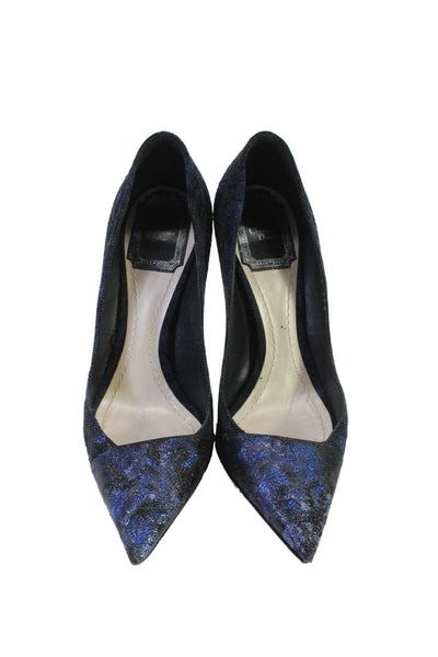 Christian Dior Womens Metallic Pointed Toe Curved Heel Pumps Black Blue Size 5.5